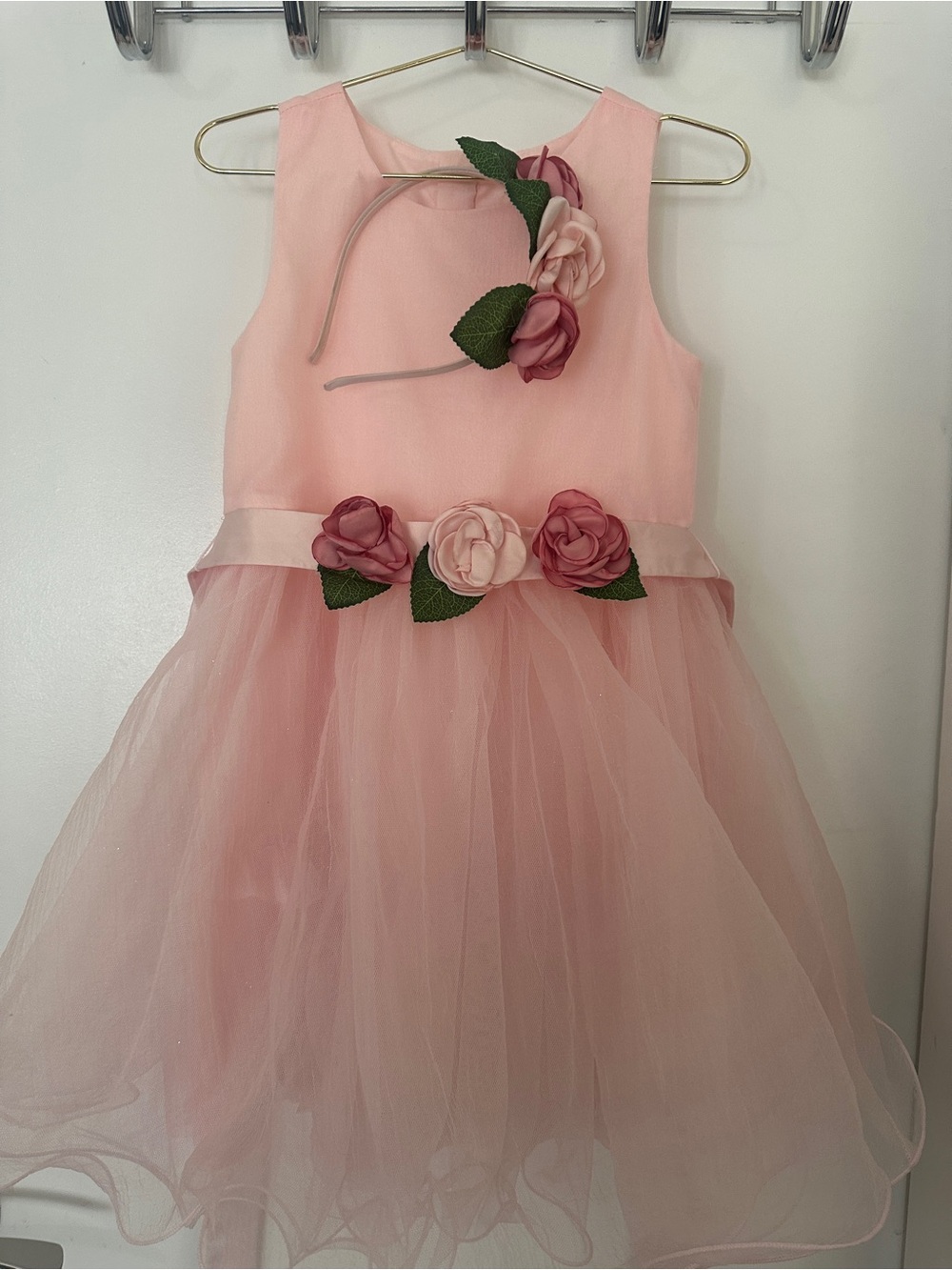 Flower Girl Dress + Headband Rachel Zoe Girls Size 6 Blush Pink Tulle